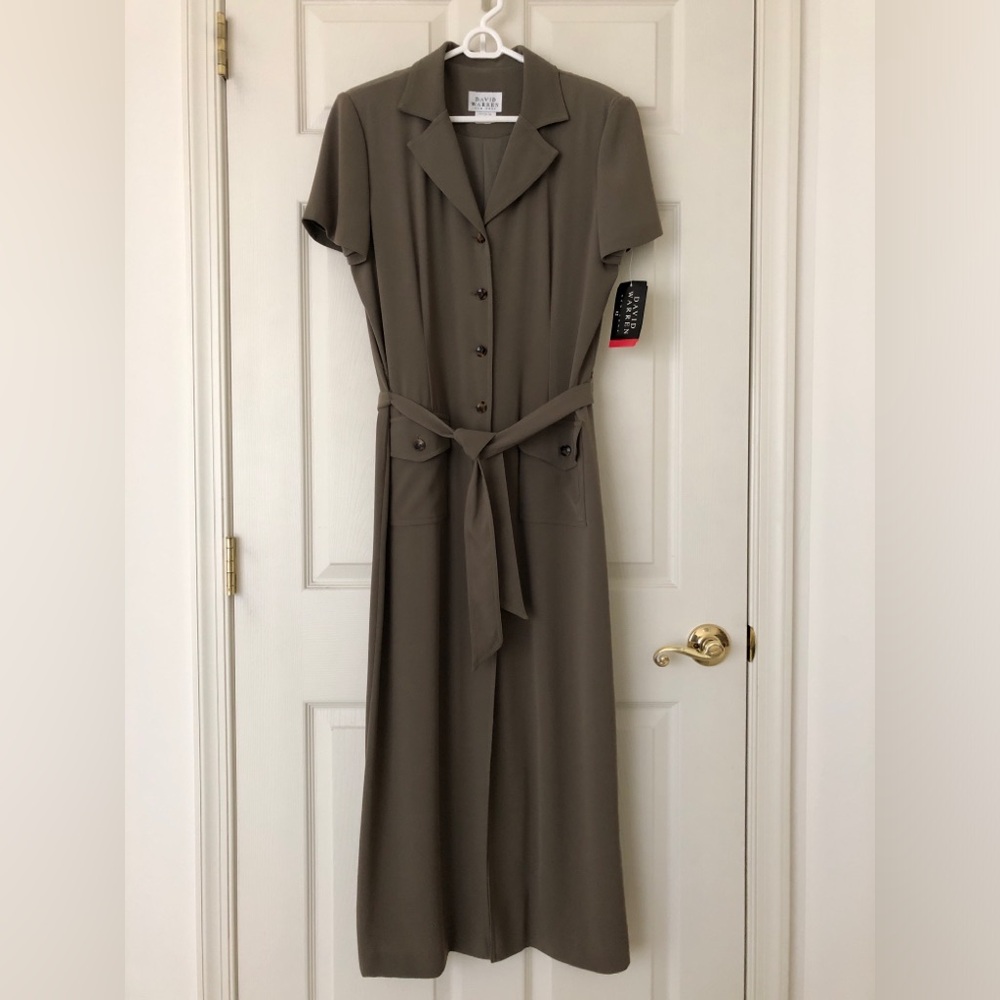 NWT David Warren Vintage Maxi Dress in Olive Green Size 12